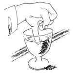 line drawing of person dipping their pinkie into a wine glass